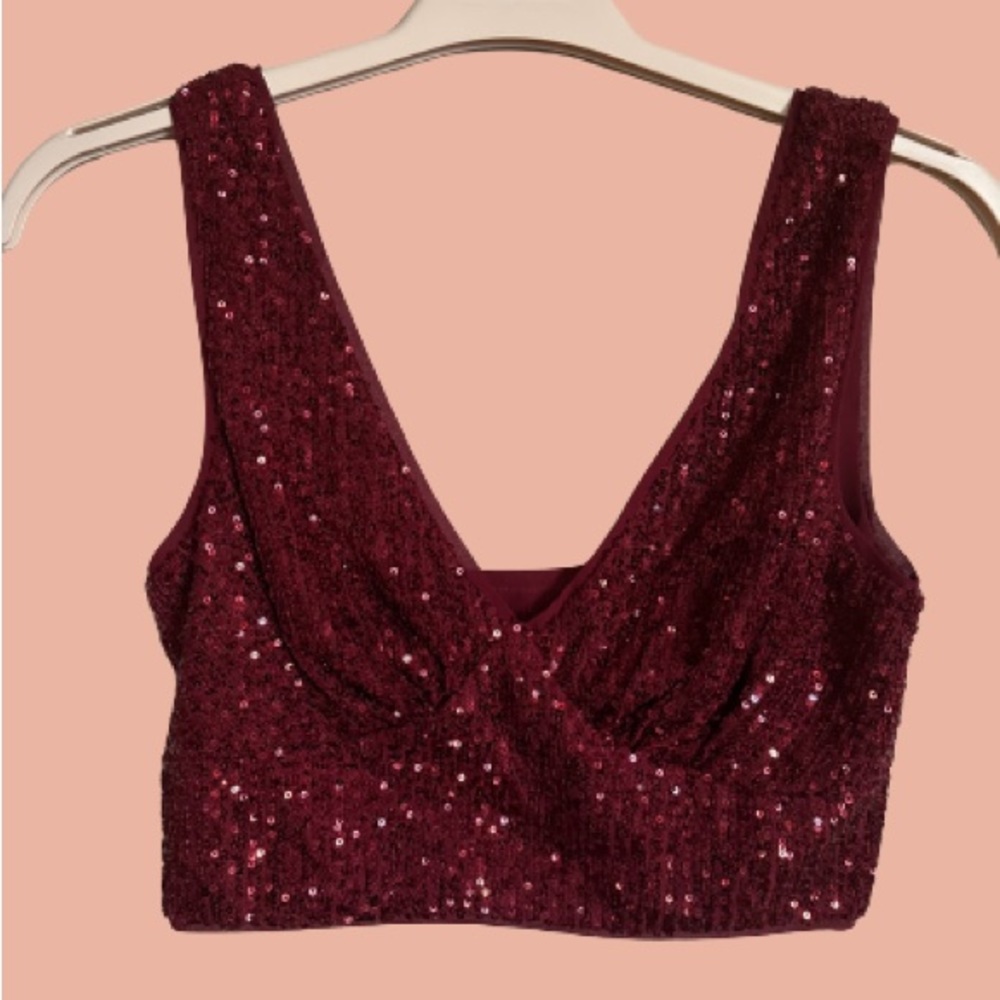 Sequin crop tank top | red, small | Lulu’s